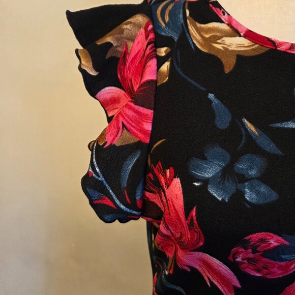 Shein XL Black Multi Colored Dress w/Ruffle Sleeves. - Picture 3 of 6